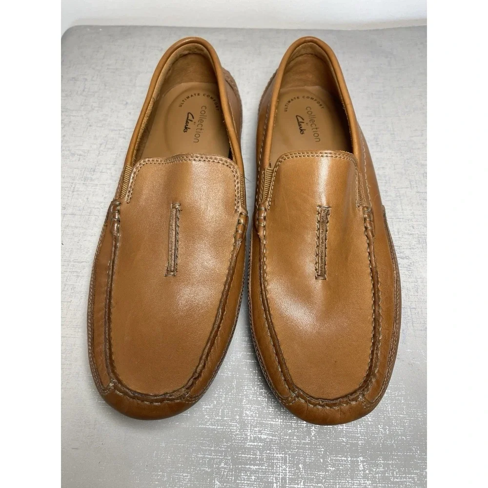 Clarks Ashmont Race Men's Tan Leather Loafers Driver Comfort Shoes 9 M